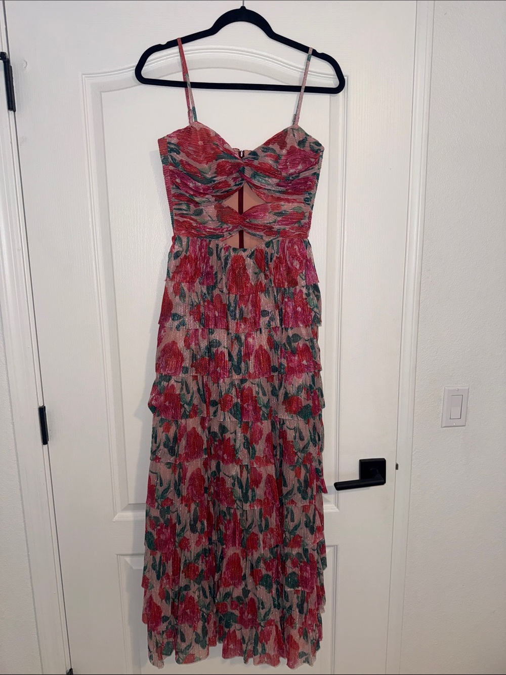 Gianni Bini Pink Floral Maxi Dress with Cutout Bodice